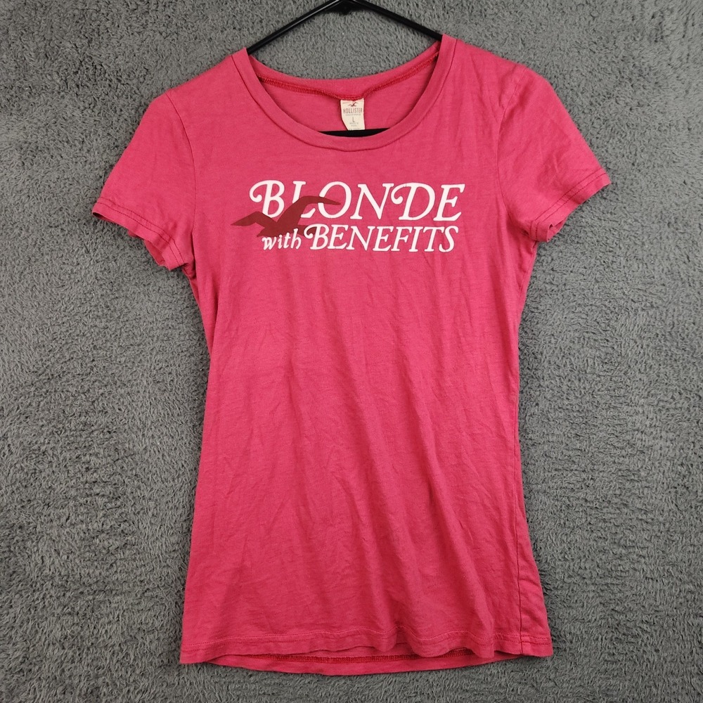 Vintage Y2K Hollister Baby Tee Shirt Womens Large Pink "Blonde w/Benefits" 90's